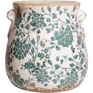 6.68in. Tuscan Planter & Room and Home Decor, Decorative Vase, Indoor/Outdoor Ceramic Plant Pot, Drainage Hole, Dark Cyan