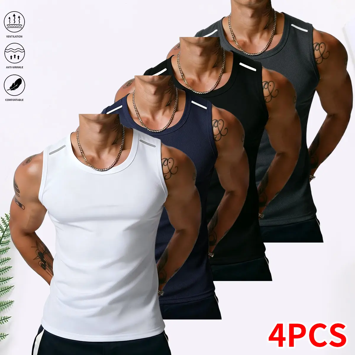Men’s sleeveless T-shirt set (4 pieces), crew neck T-shirts, casual basketball athletic shirts, summer menswear | men’s sleeveless,summerwins,father'sdaygifts