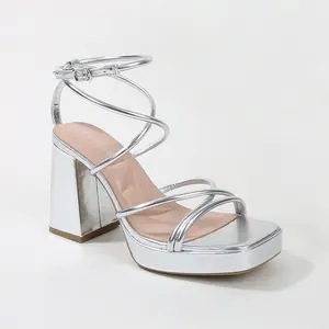 Berness Women's Aggie Strappy Platform Heels Silver 10