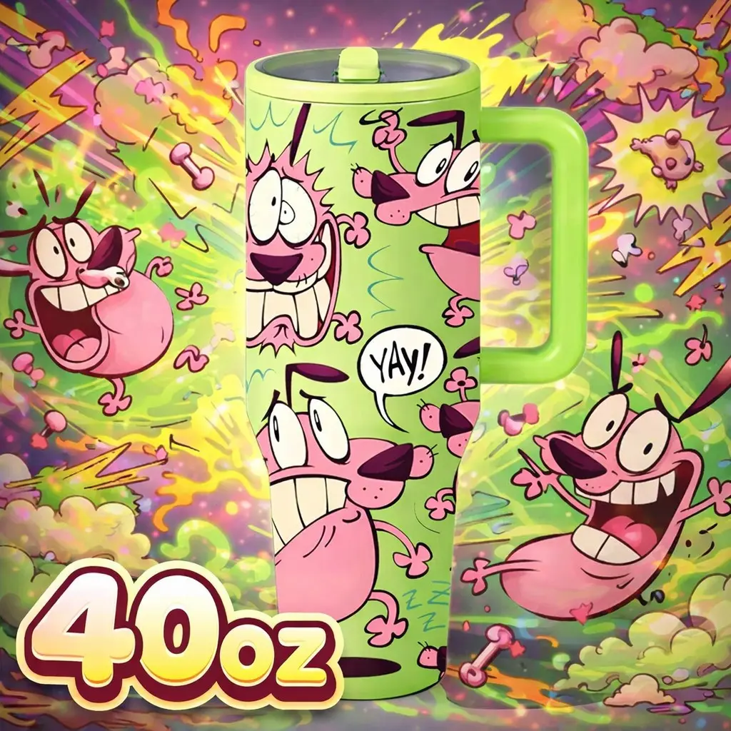 1 Pc 40oz insulated mug, retro cartoon dog style print, comic tumbler, Leakproof Insulated Tumbler, double wall vacuum cup, leak proof lid, large capacity thermal mug, keeps hot 12 hours cold 24 hours, gift, reusable, Stainless Steel Drinkware