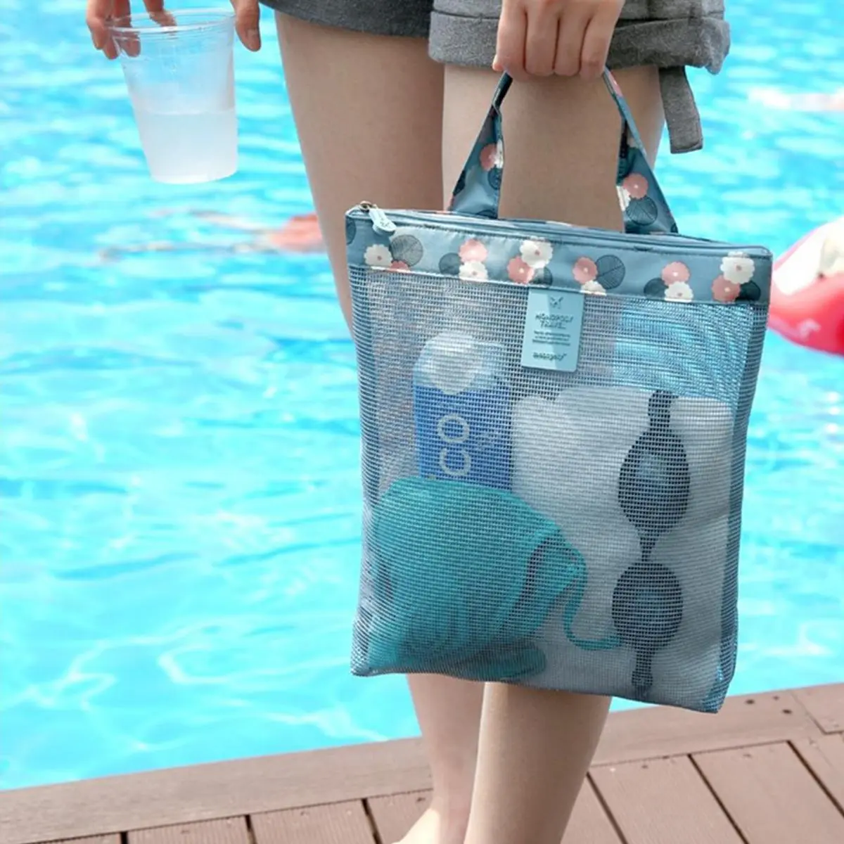 Mesh Swimming Bag, 1 Count Portable Swimming Pool Storage Bag, Swimming Accessories Storage Bag, Swimming Pool Bag for Women & Men