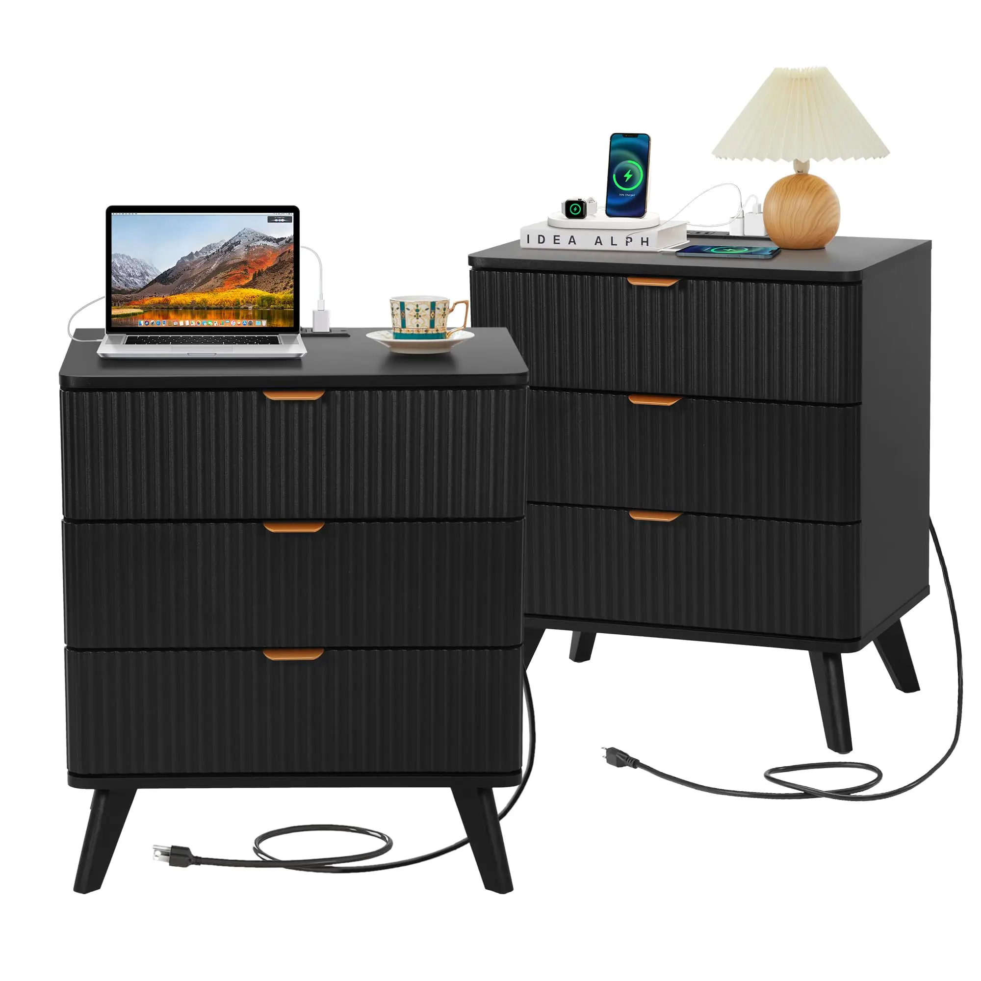 3 Drawer Black 2 Set