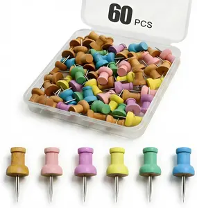 Mother Day Gift Colorful Wood Push Pins, Decorative Wooden Thumb Tacks for Cork Board and Bulletin Board, Map Pins for Wall, 60 Pieces