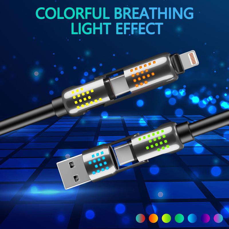 240W 4-in-1 USB-C Cable | PD 5A Fast Charging | USB-A, Type-C, Lightning | Data Sync Compatible with iPhone, iPad, Samsung, Laptops Charger Alloy