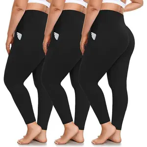3 Pack Plus Size Leggings with Pockets for Women-High Waisted Tummy Control 1X-4X Soft Yoga Pants for Workout