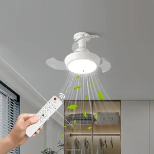 Hidden retractable fan blades, 3-speed adjustable wind speed LED light bulb fan light, dual-axis large motor large speed, dimmable light, 3-speed wind speed, with timing function, with emergency stop protection function, easy to install ceiling fan light