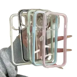 Minimalist Solid-Color Border Transparent TPU Smartphone Cover, Military-Grade Cushioning Soft Protection Accessory for iPhone 12/13/14/15/16 & Pro/Pro Max