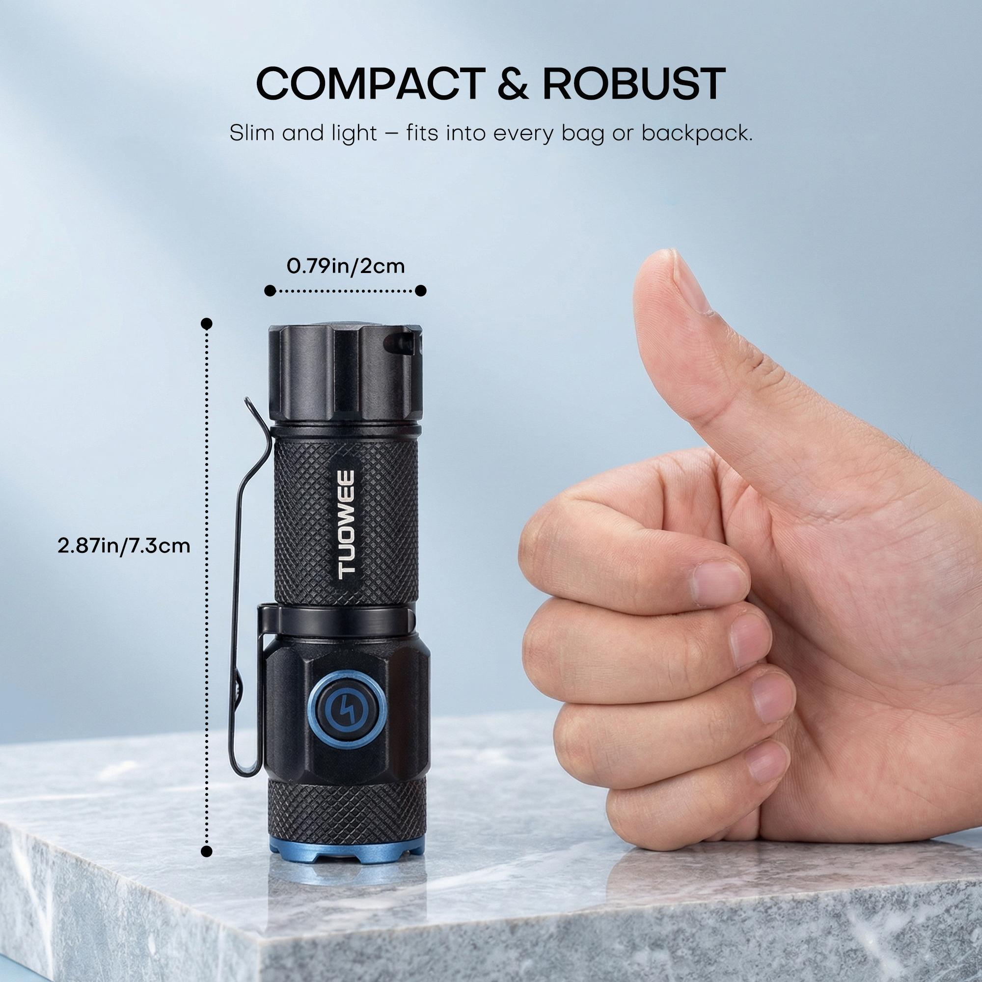 Portable Rechargeable Flashlight, 1000 Lumens Ultra Bright EDC Torch with USB-C Charging, 5 Lighting Modes, Compact Tactical Flashlight with Pocket Clip for Camping, Hiking, Emergencies, Daily Use