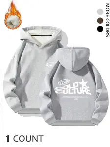 Street fashion fleece-lined Fitted Long sleeve hoodie "COLD CULTURE" artistic font + star print, available in multiple colors, locks in warmth, autumn and winter outfits, Sweatshirts Clothes Tops #StreetFashion #CozyHoodie