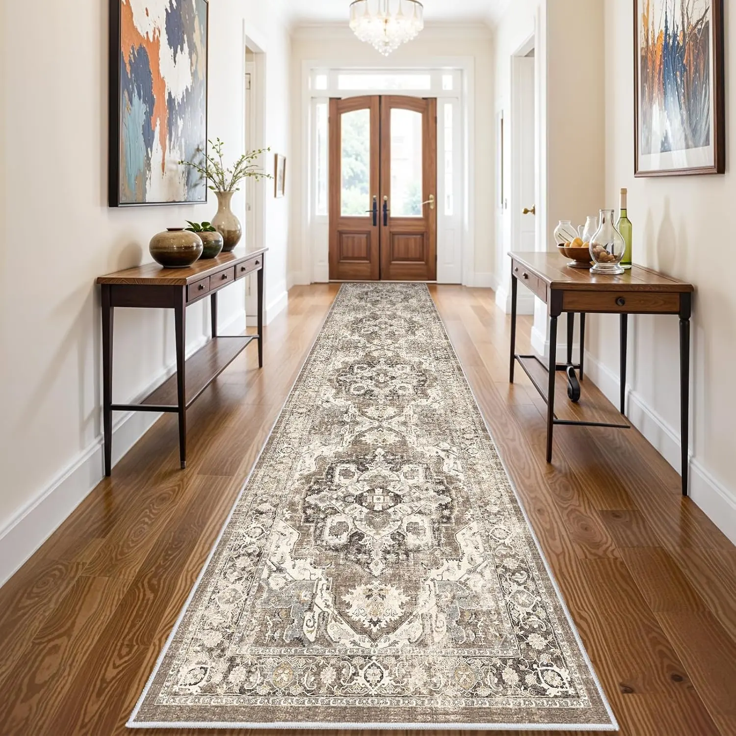 Boho Style Geometric Pattern Rug, Persian Carpet, Non-slip Washable Floor Mat, Boho Washable Rugs, Decorative Runners for Home Living Room Bedroom Kitchen Hotel
