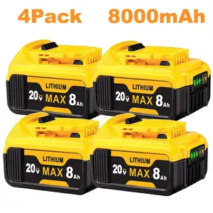 【MAX 20V/8000mAh】DCB200 4PACKS/2PACKS/1PACK 8.0Ah 20V High-Capacity Lithium Replacement Battery for Dewalt 20VMax Tools - Compatible with DCB200, DCB205, DCB206, DCB204, DCB201, DCB203, DCB210, DCB208, DCB182 and 20V DCD/DCF/DCG/DCS compact xr