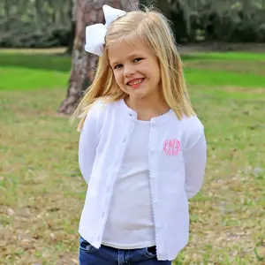 White Button Up Sweater - Classic Girl's Cardigan with Pearl Buttons