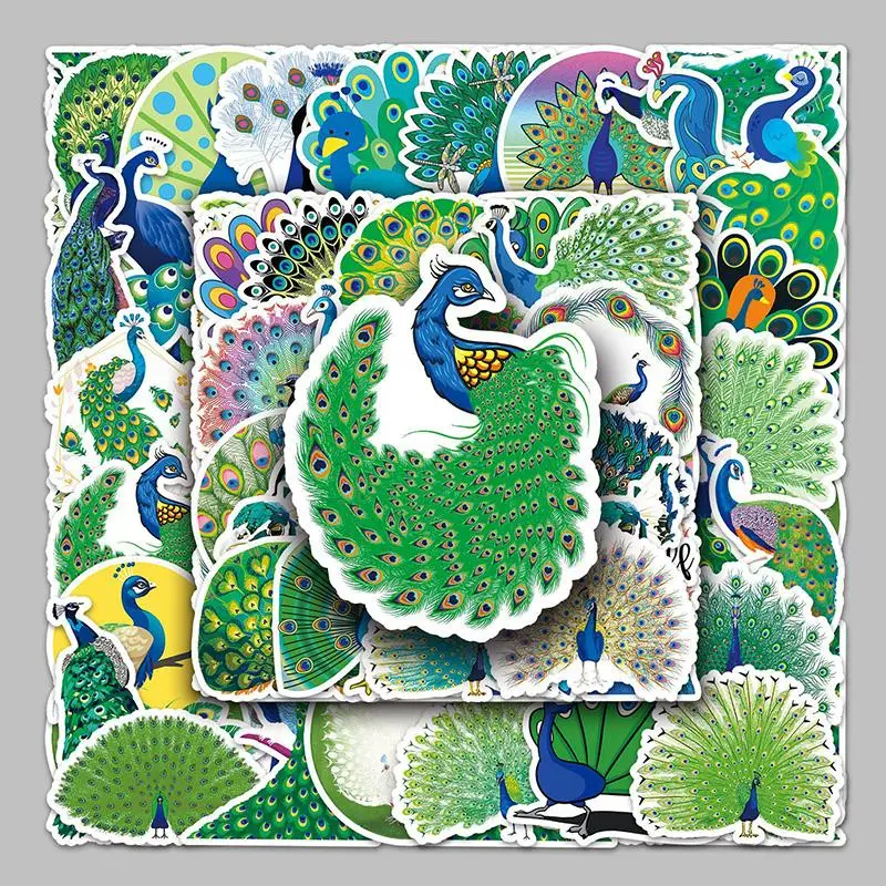 Peacock Pattern Sticker, 50pcs/set Waterproof Self Adhesive Decor Sticker, DIY Sticker for Gift Greeting Card Water Bottle Laptop Phone, Diy Sticker Paper, Decorative Stickers