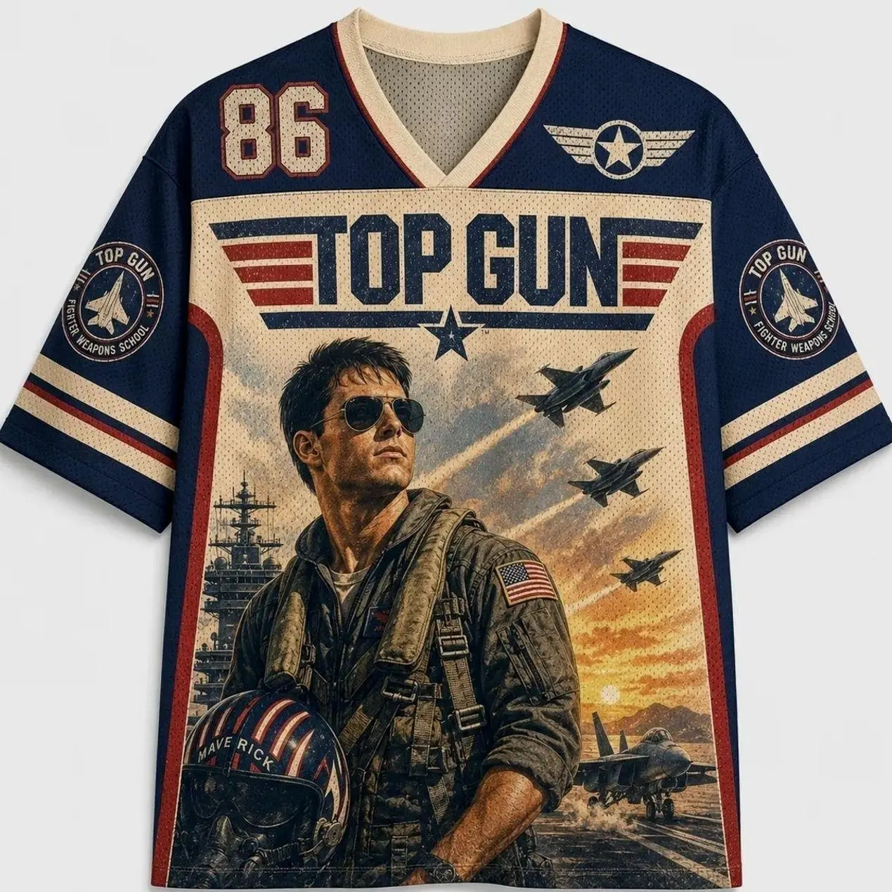 Top Gun Classic Aviation Movie Graphic Jersey Shirt Vintage Sports Mesh Fan Apparel 7O3 LSL