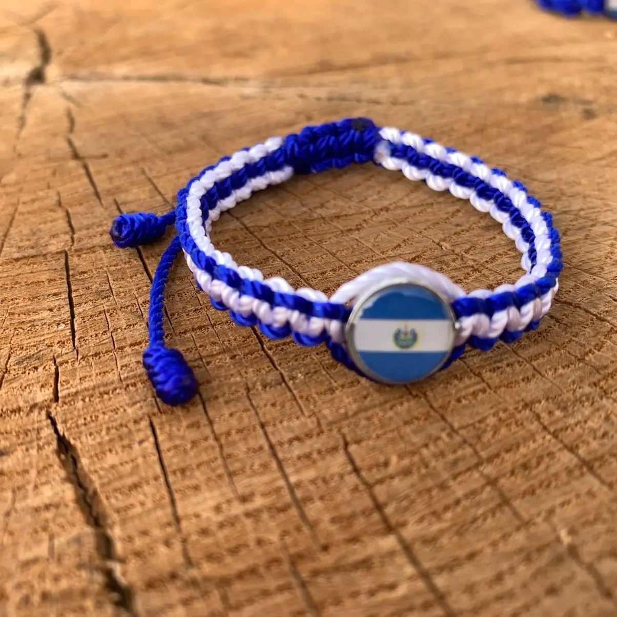 El Salvador Flag Handmade Bracelet - 6” Unisex with Adjustable Closure, Minimalist Design, Suitable for Adults
