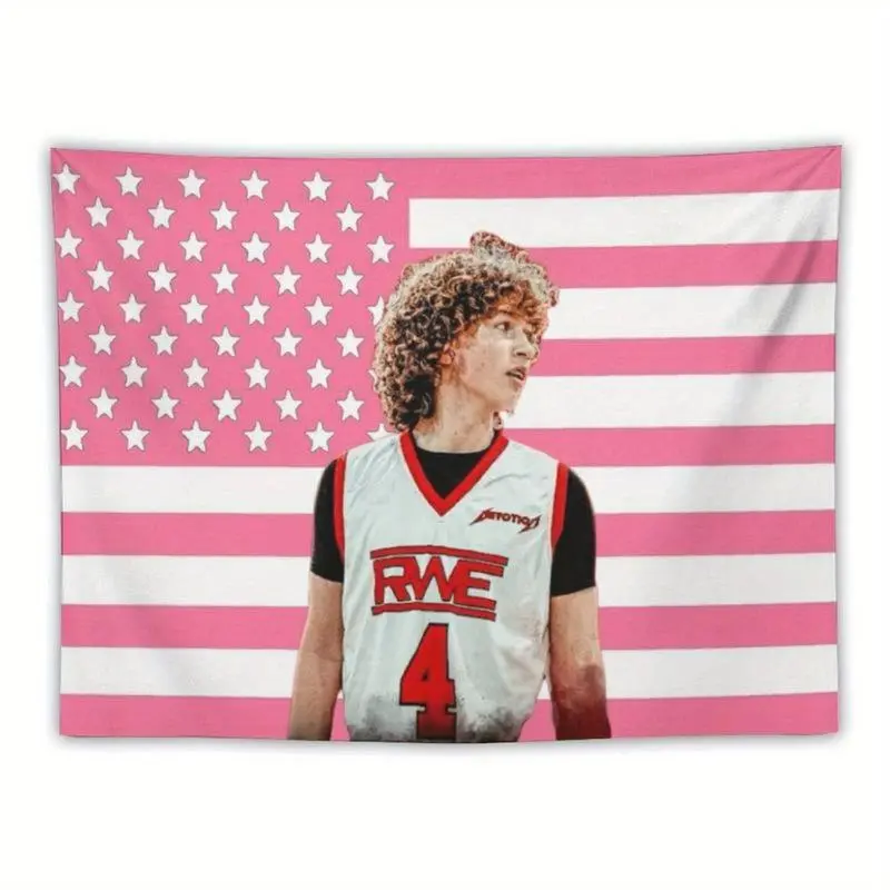 Nelson Star Neumann Decorative Tapestry - Pink, Flag Background, Polyester Peach Skin Velvet, Blanket & Wall Cover, Size-Inclusive, for Dormitory & Living Room Decor