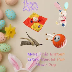 Puppy Easter Basket Bundle | Plush Toys + Treat Ball + Goat Horn Chews ,Bunny Plush Toy
