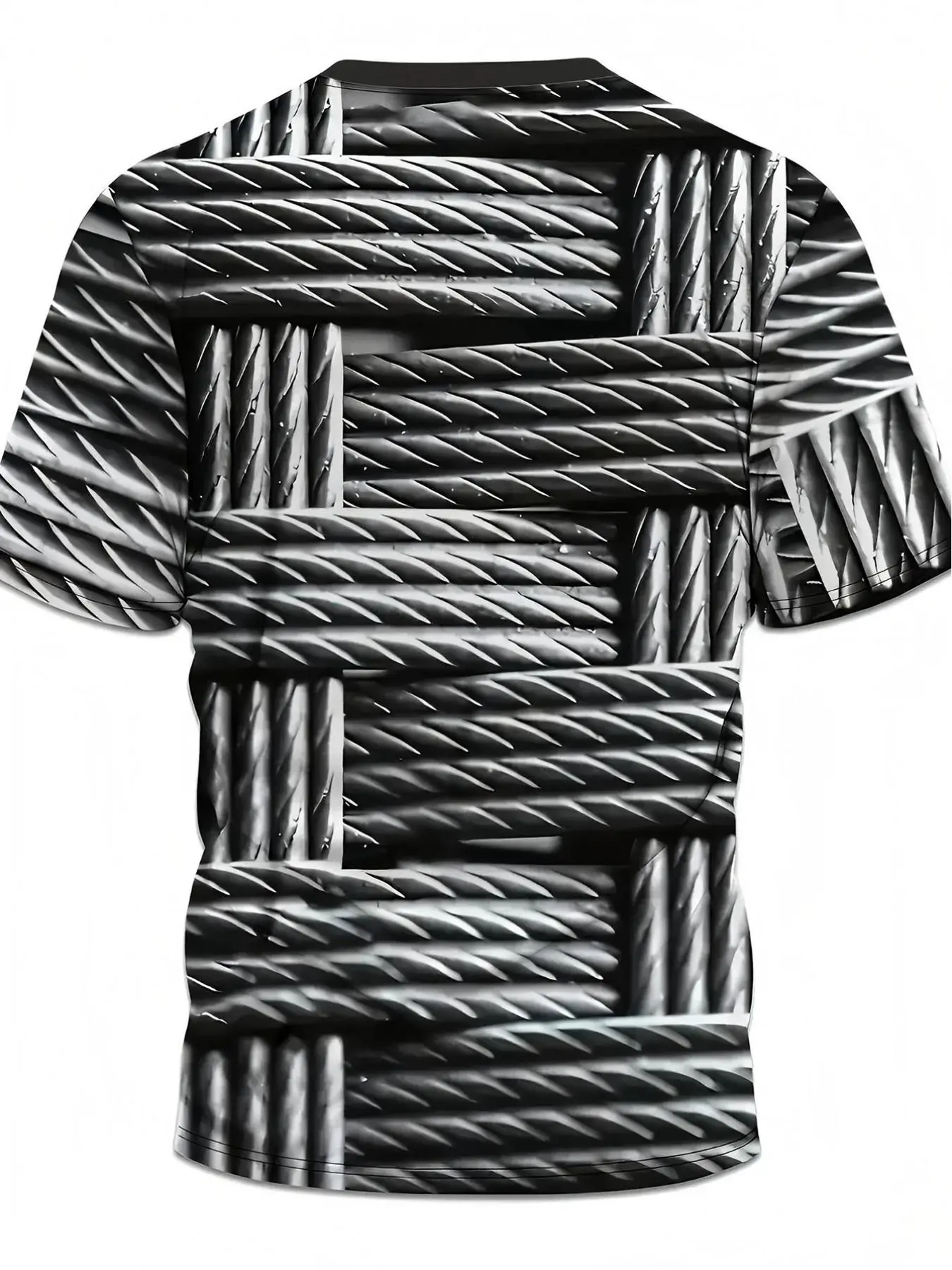 Men's Regular Fit Steel Bar Print Round Neck Tee, Casual Short Sleeve Crew Neck T-shirt for Summer, Fashion Men's Top for Daily Wear, Tropical