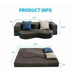 Wave-Shaped Foldable Sofa Bed,Space-saving Transformable Couch Bed for Apartment