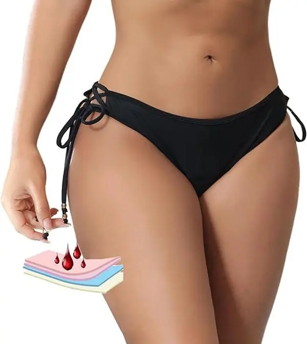 Women's Tie Side Period Swimwear Bikini Bottoms, Leakproof Protective with Moderate Coverage, Quick Dry Stretchy Fabric with High Absorbency for Beach and Swimming, Quick Drying