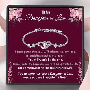 To My daughter-in-law, Birthday Gift From mother-in-law，daughter-in-law Love Heart Bracelet Gift, Birthday Gift, Christmas Gift, Gift Card With Text And Gift Box Packaging.