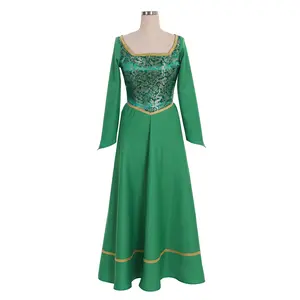 Fiona Costume Princess Fiona Dress for Women Long Sleeves Green Velvet Gown Elegant Party Dress