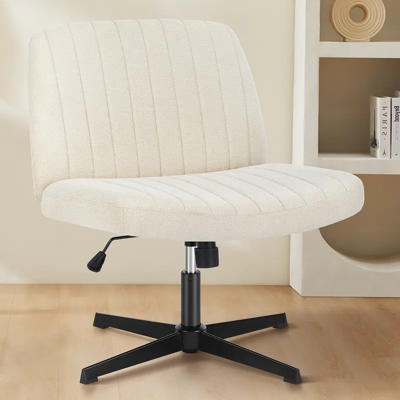 Furnest PU Leather Criss Cross Legged Ergonomic Office Chair - Armless, Roomy 25.2" Seat, Swivel Rocking, Adjustable Height, Foam Cushion Back, No Wheels Desk Chair for Home Office