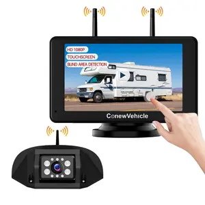 ConewVehicle RV Wireless Backup Camera System BSD, Rear View Camera with Monitor for Rvs Trucks Trailer Camper, 7 Inch IPS Touchscreen, Night Vision, 1080P, Loop Recording,Sound Alert, Wide View Angel