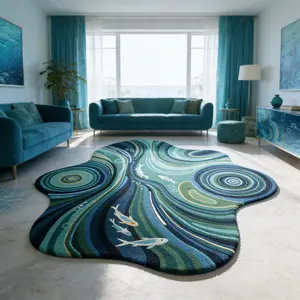 Unique Creative Ocean Wave Design Koi Print Large Area Rug, Soft Washable Carpet for Living Room Bedroom, Boho Style Home Decor, Animal Printed Rug