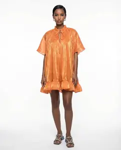 Orange Ruffled Flowing Tunic Dress