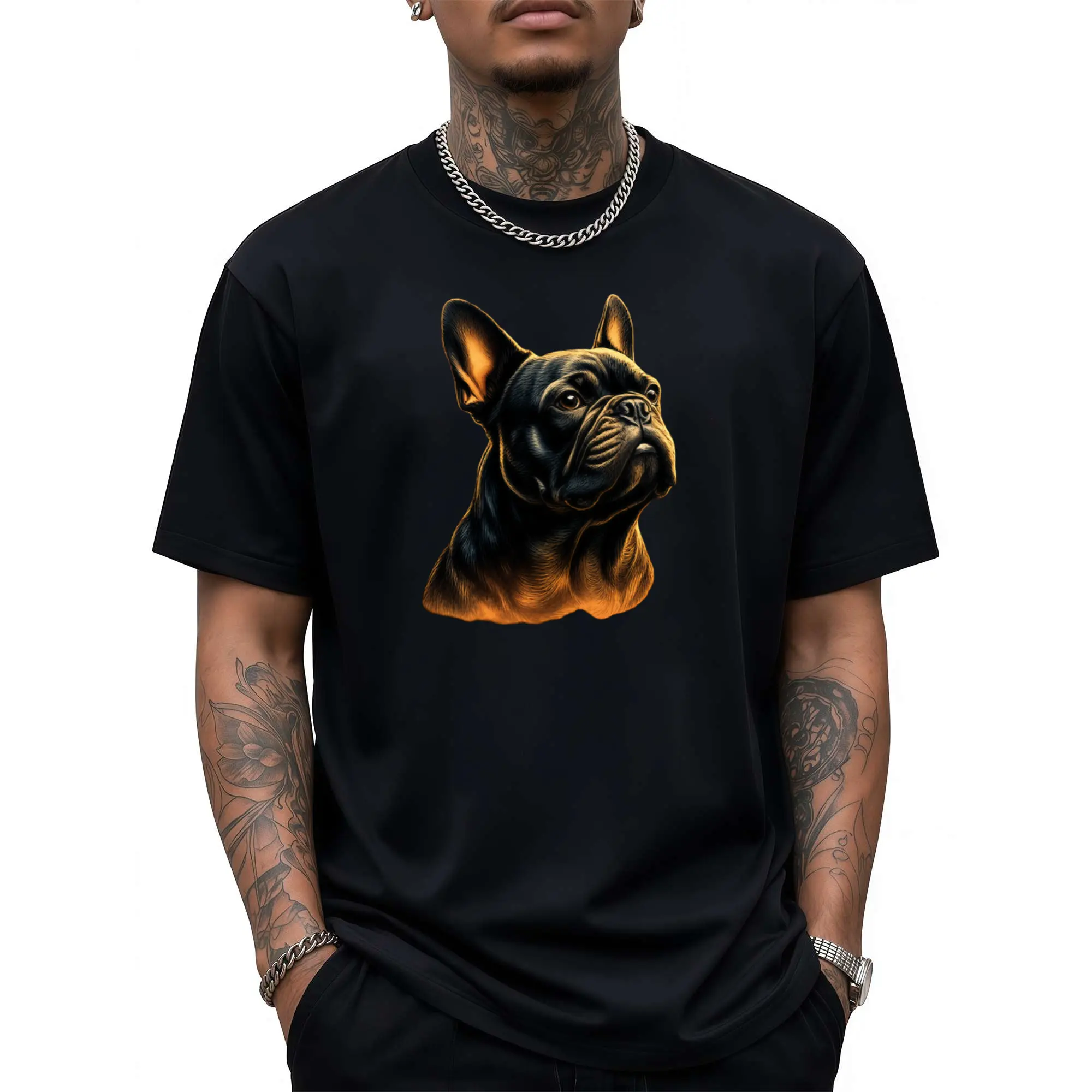 Men's Retro French Bulldog T-Shirt - Vintage 90s Frenchie Meme Graphic Tee with Howling Dog, Round Neck Casual Shirt Suitable for Year-Round Wear, Machine Washable Apparel for Dog Lovers & Gifts for Frenchie Owners