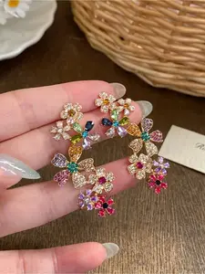 Elegant, Luxurious and Exquisite Bohemian Style Colorful Cubic Zirconia Earrings. Perfect for Ladies' Summer Daily Use, Beach Vacation, Music Festival and Party. A Great Gift for Her. Elegant Minimalist Earrings Fashionable Jewelry Accessories