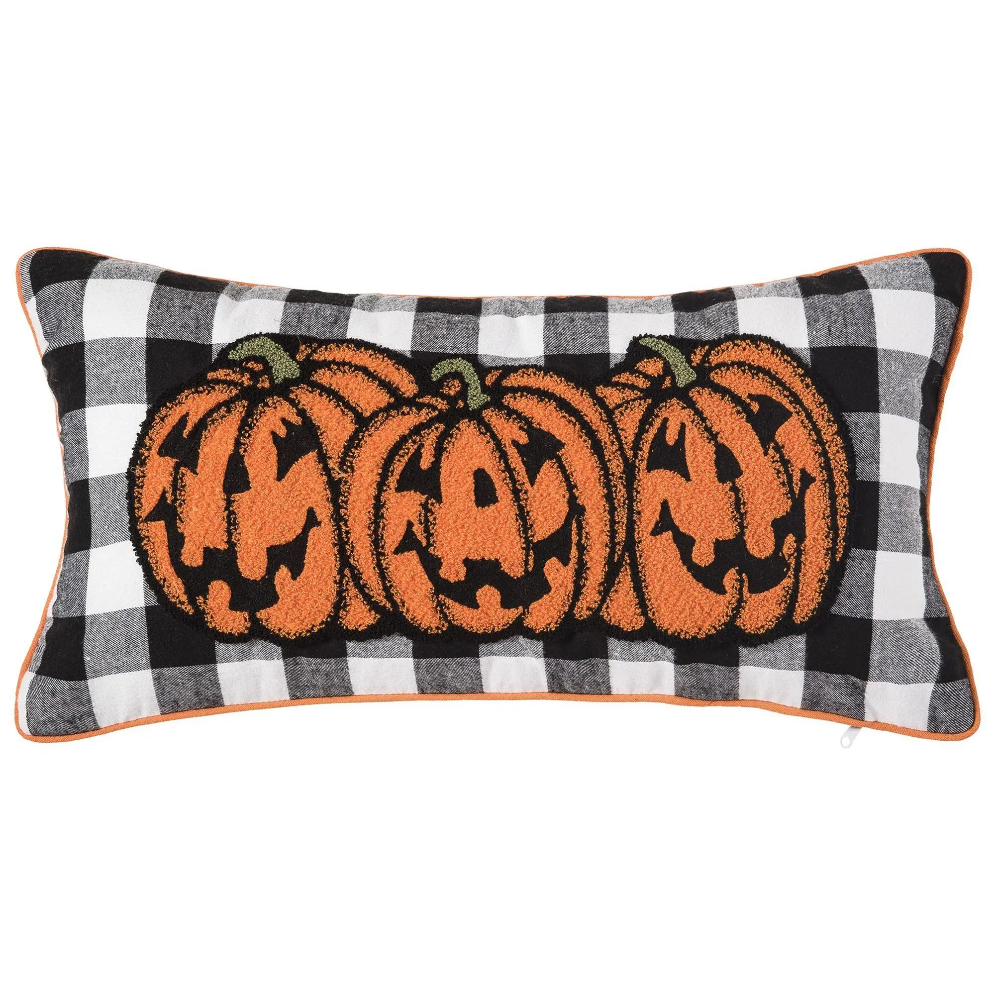 Jack-o -Lantern Check Bolster Pillow by Valerie