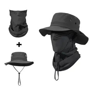 2-Piece Set: Wide Brim Bucket Hat & Ice Silk Sun Protection Mask, Unisex Foldable Cap for Beach & Fishing, Suitable for Camping, Hiking and All Summer Outdoor Activities protection hat