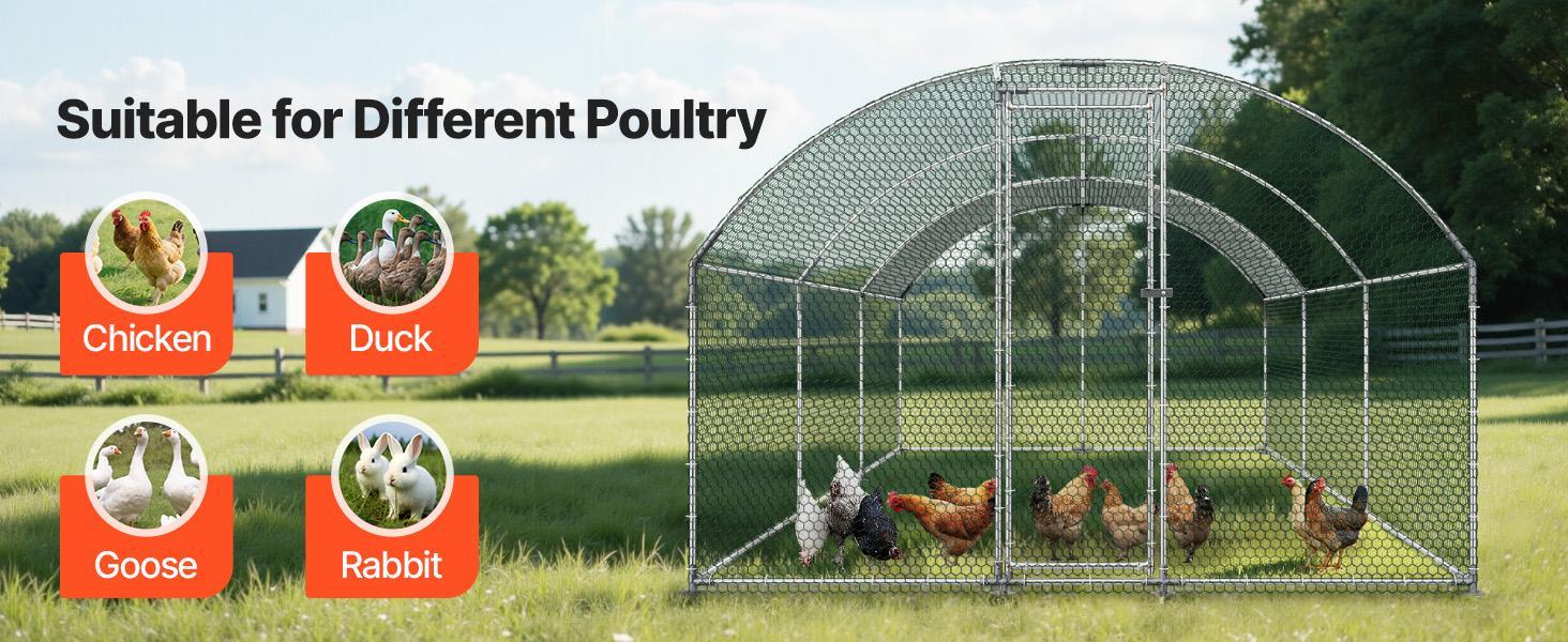 VEVOR Large Metal Chicken Coop, 9.8 x 19.7 x 6.6 ft, Walk-in Chicken Runs with Waterproof Cover, Dome Roof Hen House Enclosure with Lock, Outdoor Duck Rabbit Cage Poultry Pen for Backyard, Farm, Yard VEVOR Large Metal Chicken Coop, 9.8 x 19.7 x 6.6 ft, Walk-in Chicken Runs with Waterproof Cover, Dome Roof Hen House Enclosure with Lock, Outdoor Duck Rabbit Cage Poultry Pen for Backyard, Farm, Yard