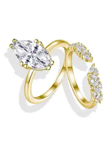 Elegant Synthetic Zirconia Marquise Ring Set, Engagement Rings for Women, Gold Color Stackable Wedding Bands, Birthday Anniversary Gifts