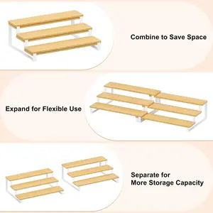 Can Organizer for Pantry, 3-Tier Adjustable Bamboo & Iron Can Rack for Cabinets, Easy Access Food Storage Shelf for Canned Goods, Soda & Soup Cans, Holds Up to 30 Cans