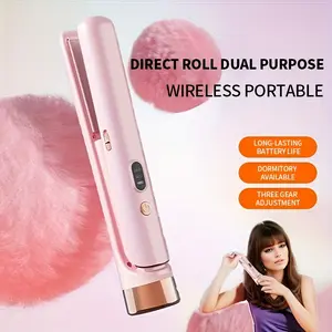 1pc Mini Wireless Portable Straightening and Curling Flat Iron for Bangs, 3-Level Adjustable Temperature with Constant Heating, Press and Hold Power Button for 3 Seconds to Quickly Heat Up, 3-Layer Heat Insulation Design, Lightweight and Co