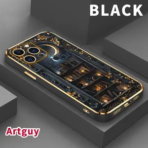 Case for iPhone iPhone 16 Pro Max 15 Plus 14 13 12 11 XS XR  mini Creative Moon Bookshelf Drop Protection Shockproof Soft Silicone smartphone Cover