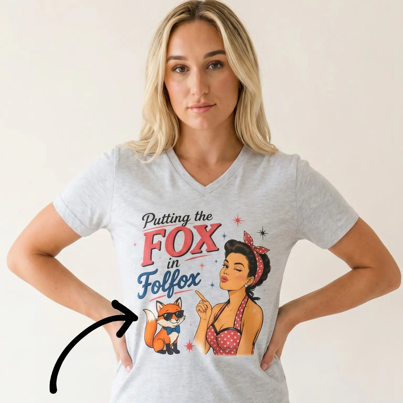 Putting the Fox in Folfox V-neck Tee | Retro Cancer Support