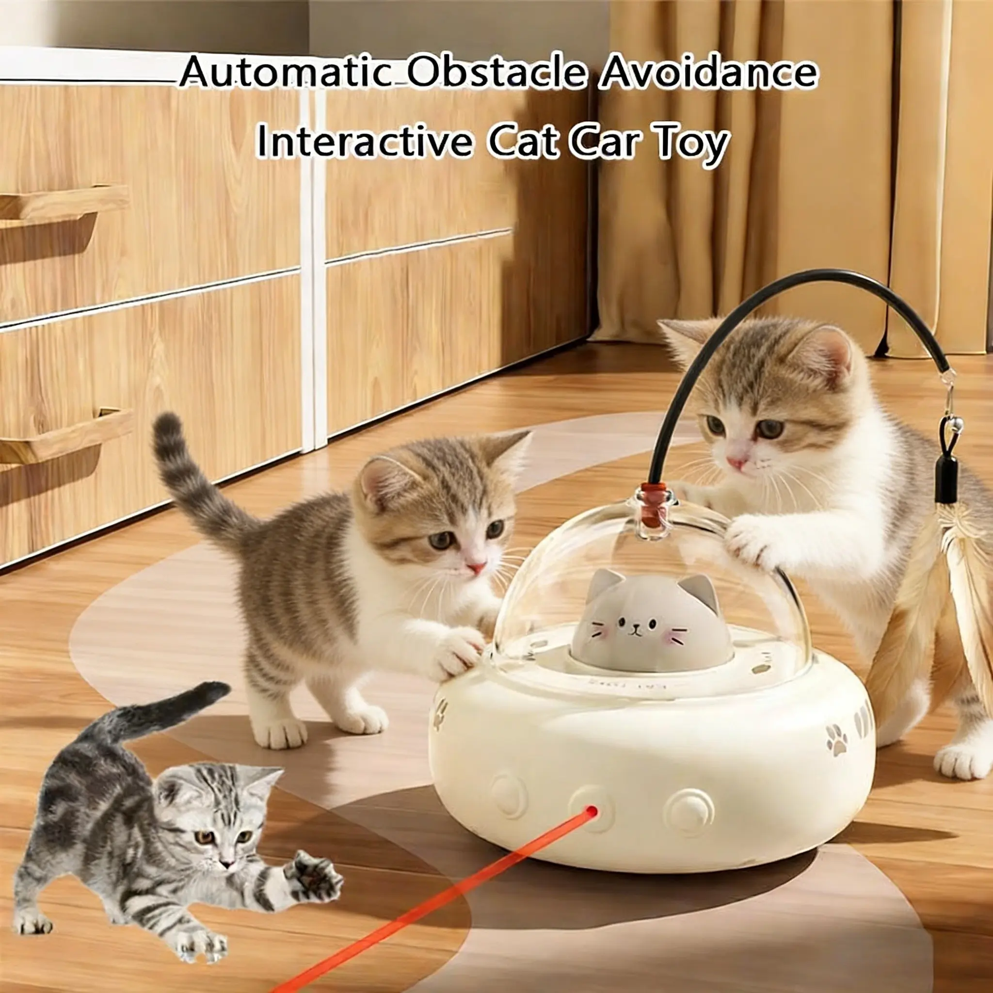 Automatic Obstacle Avoidance Cat Toy, 1 Piece USB Rechargeable Interactive Cat Toy, Automatic Rotating Silent Design Cat Teaser Toy, Pet Supplies