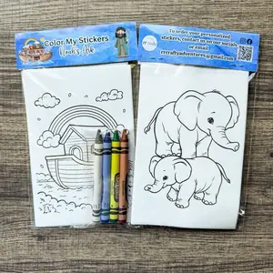 Noah’s Art Sticker Kits - Color Your Own 6 Adorable Stickers & 4 Crayons for Kids, Birthday Party Favors, Classroom Gifts, Kids Crafts, Art Activity Kits for Kids