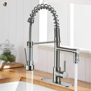 Senlesen Commercial Kitchen Faucet with Pull Down Sprayer Brushed Nickel Stainless Steel Single Handle Pull Out Spring Sink Faucets 1 Hole Or 3 Hole Dual Function,Suitable for Farmhouse Camper Laundry Rv Bar