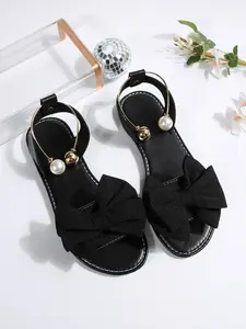 2026 Summer New Open-Toe Sandals, Sweet and Comfortable, Large Butterfly Knot, Pearl Metal Ball Decor, Elastic Anklet Strap, Bowknot Design Sandals