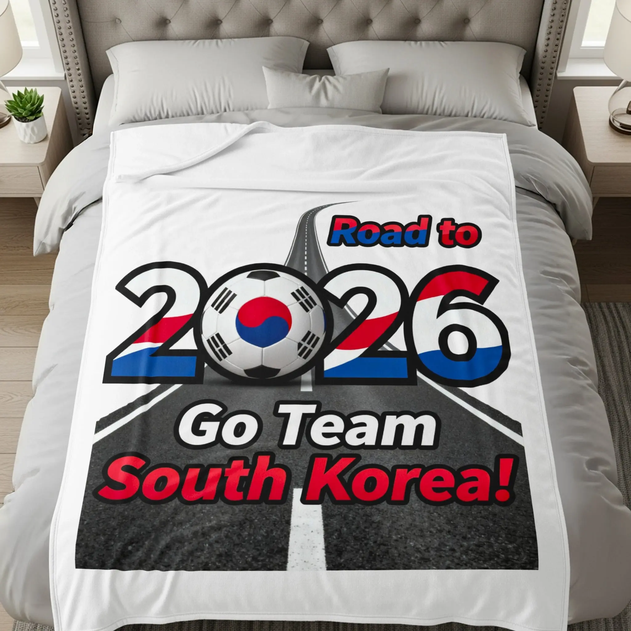 South Korea Velveteen Plush Soccer Blanket: Limited Edition Road to 2026 Design