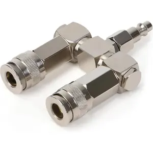 2-Way Air Hose Splitter with 360 °   Swivel, 1/4" NPT Steel Fittings - 300PSI Industrial Air Compressor Connector, Durable Quick Connect Accessories