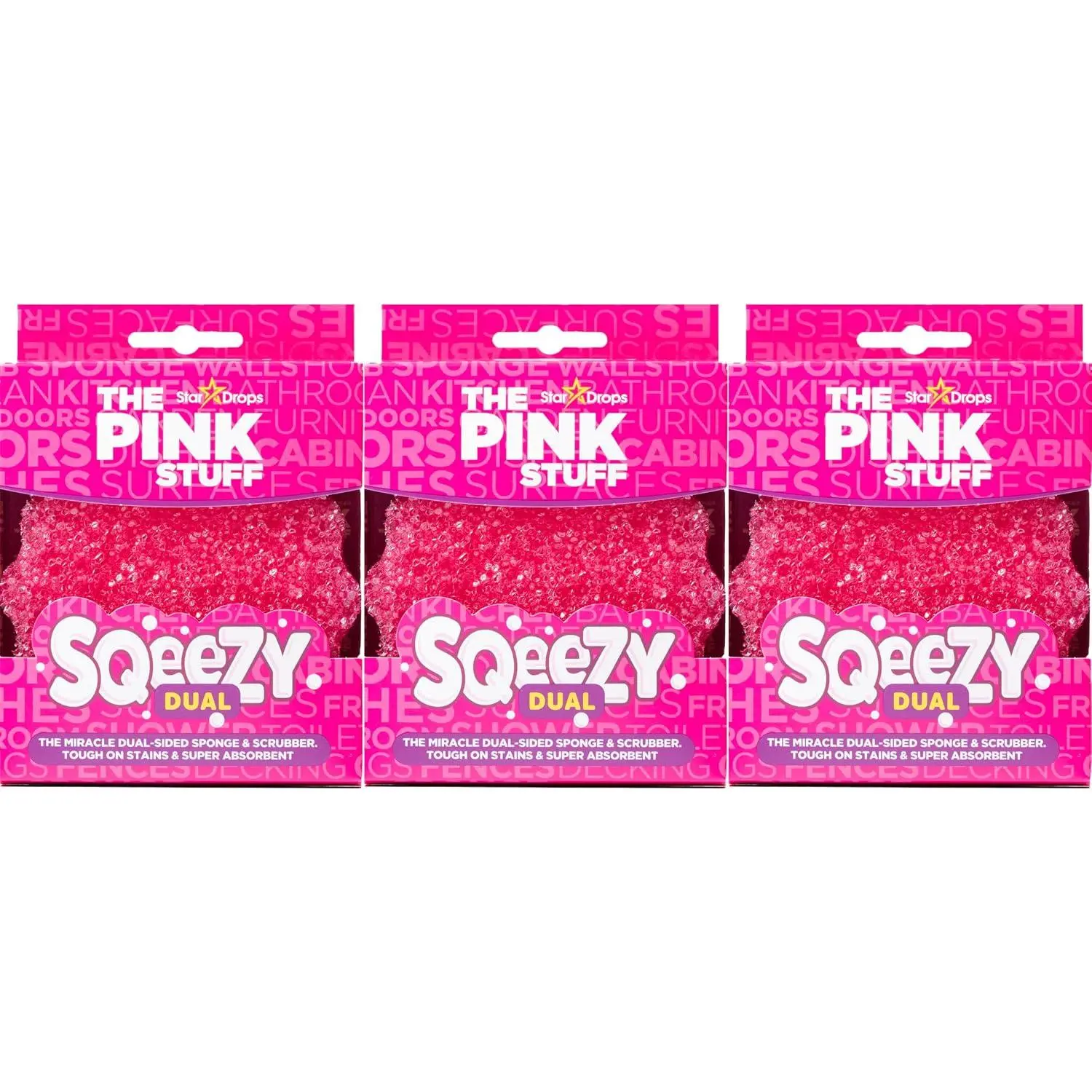 Stardrops The Pink Stuff Miracle SQeeZY Dual Scrubber Sponge, 3 Pack