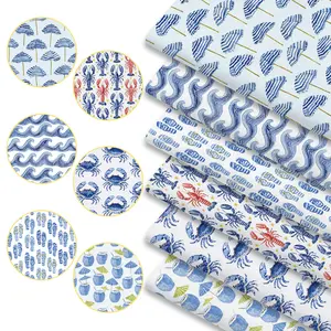 6pcs Vintage Coastal Graffiti Fabric Bundles, 45x50cm Retro Beach Surf Culture Print Fabric Squares for Quilting, Y2K Streetwear DIY Patchwork Material for Summer Bags, Headbands, Bucket Hats