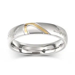 Jeulia Two Tone Hear Titanium Steel Women's Band Crossover Custom Engraved Couple Wedding Ring Sets for Him and Her