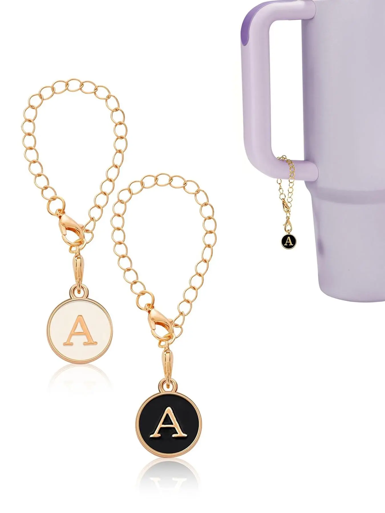 Letter Pattern Keychain with Chain , 2pcs Cute Fashionable Alloy Keychain Set for Men & Women, Backpack Cup Accessories, Jewelry Pendant, Creative Gifts